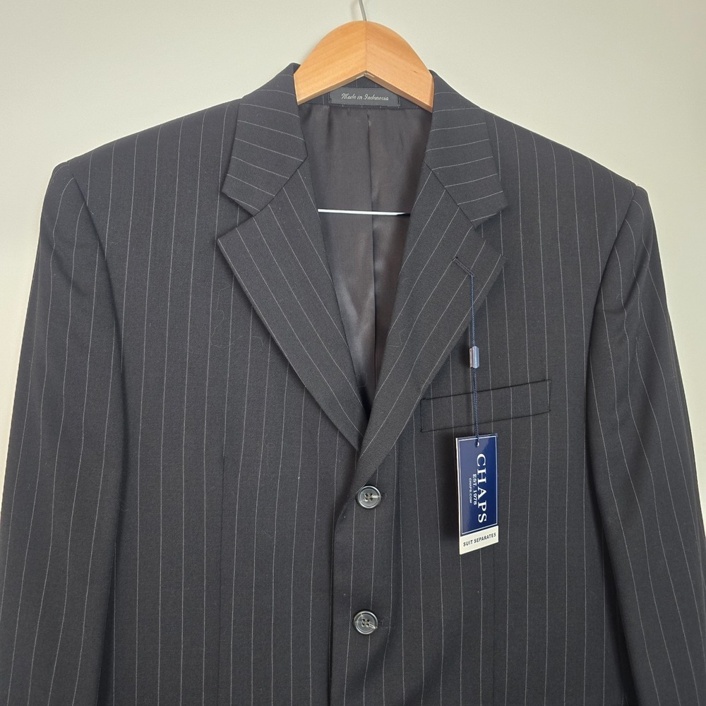 NWT Chaps Mens Wool Pinstripe Blazer 40 Short Black Business Suit Jacket - Picture 2 of 12